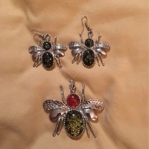 Silver tone Scarab Set